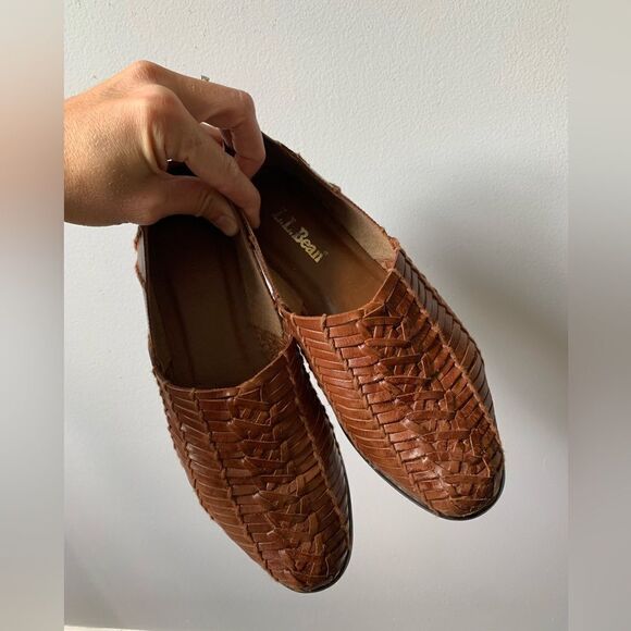 VTG LL Bean Huaraches Woven Slip On Sandal Mary Jane Shoes Leather Brown 6 6.5 - Picture 15 of 15